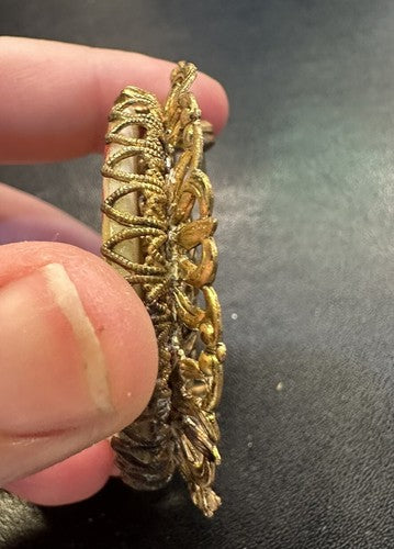 Vintage West Germany Sugar Glass, Floral Pattern. Gold Tone Filigree.