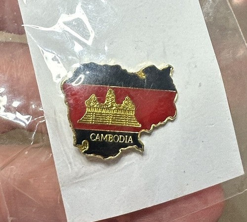 CAMBODIA Country Shaped Cambodian Khmer Metal Flag Lapel Pin Badge NEW Old Stock