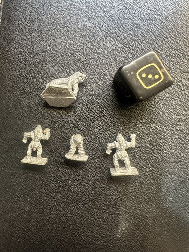 Lot of 4 metal miniatures and 1 Hand Painted Die One Figure Marked 1978