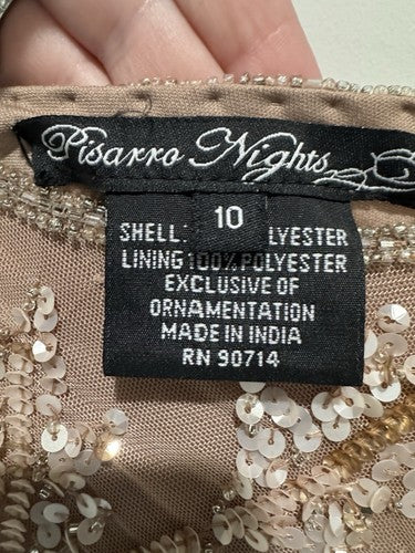 Pisarro Nights Beaded Mesh Midi Gown Beaded Sequin Beige Dress Size 10