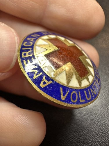 VINTAGE WWII RED WHITE BLUE ENAMEL AMERICAN RED CROSS VOLUNTEER PIN