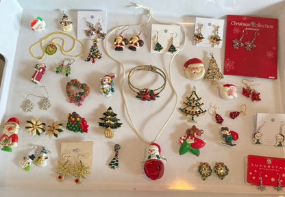 Lot Vintage To Now Christmas Pins Brooch Earrings Lot Some Signed 49pcs.