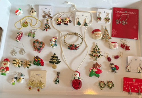 Lot Vintage To Now Christmas Pins Brooch Earrings Lot Some Signed 49pcs.