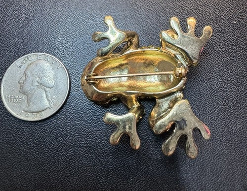 VTG Napier Gold Tone Frog Green Rhinestone Eyes Small Brooch Pin Unmarked