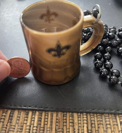 New Orleans Saints Shot Glass Mardi Gras Bead Necklace