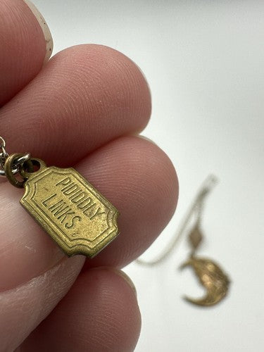 Signed Piddily Links Vintage Necklace Pendant Crescent Moon Glass 1980s RARE