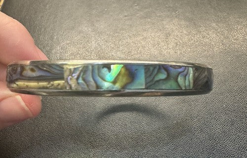 Vintage Bangle 8” Bracelet Silver Tone Abalone Shell 3/8” Wise