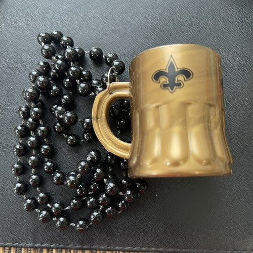 New Orleans Saints Shot Glass Mardi Gras Bead Necklace