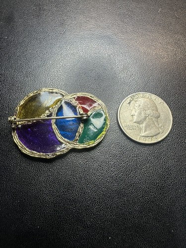 Vintage CORO Venetian Glow Brooch Pin Stained Glass 1963