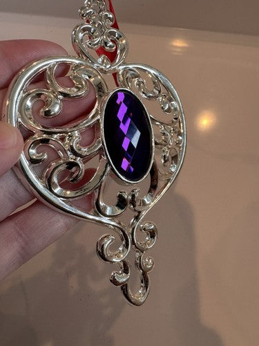New LENOX Gemmed SPIRE Heart Ornament Silver Tone Purple Gem February Birthstone