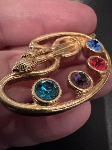 Vintage 1994 Avon Painter's Palette Artist Multicolor Rhinestone Tack Pin