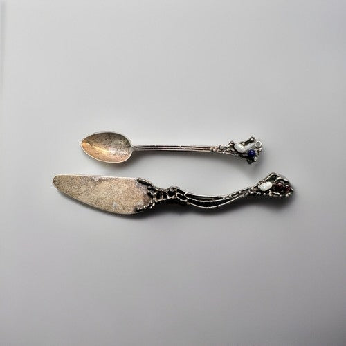 Artisan Made Sterling Silver Demitasse Spoon and Knife Set Pearls ~ Mary Elwyn
