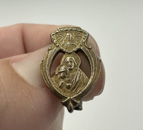 Vintage Catholic First Communion & Sacred Heart Jesus Petite Religious Medal Pin