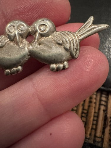ANTIQUE MEXICO SILVER PIN BROOCH LOVE BIRDS