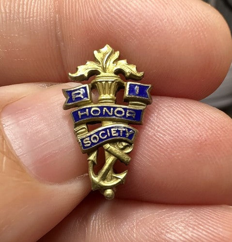 Vintage Rhode Island Honor Society Lapel Pin Anchor Engraved Likely Gold Fill