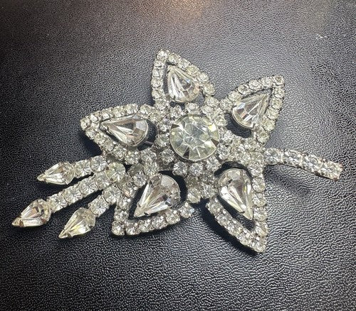 Vintage Rhinestone Statement Brooch Signed GORGEOUS Unsigned Kramer Floral Spray