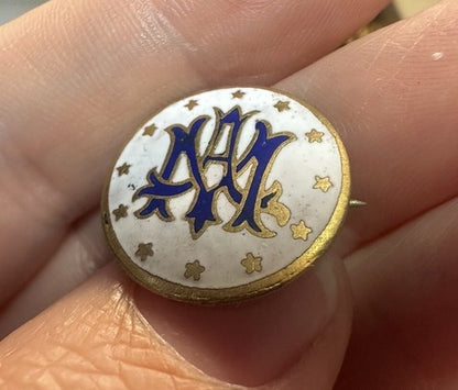 Antique Ave Maria Marian C-clasp Lapel Pin Enamel