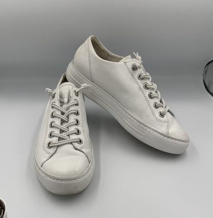$420 Paul Green Hadley Platform Sneaker white leather silver 7.5 (2) (TD21)