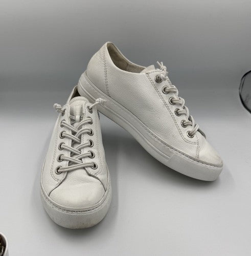 $420 Paul Green Hadley Platform Sneaker white leather silver 7.5 (2) (TD21)