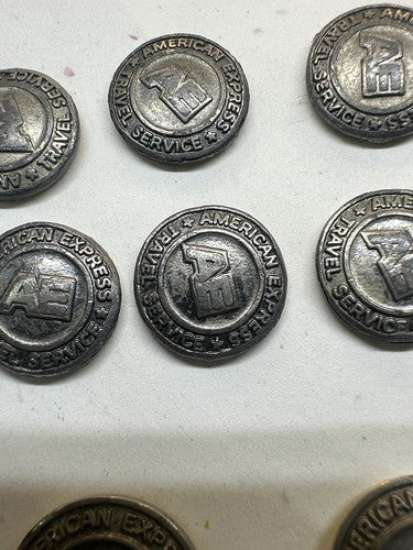 Vintage American Express Travel Service Set of Metal Suit Buttons RARE AMEX