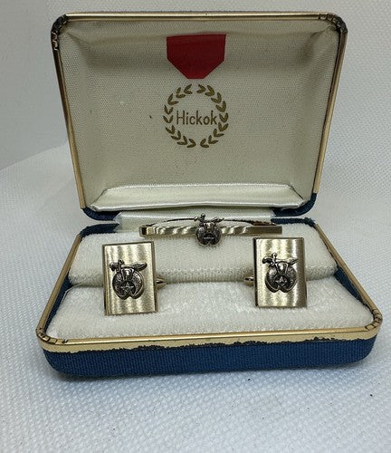 Shriners Vintage HICKOK Cuff Links & Tie Bar Clip Masonic NEW OLD STOCK IN BOX