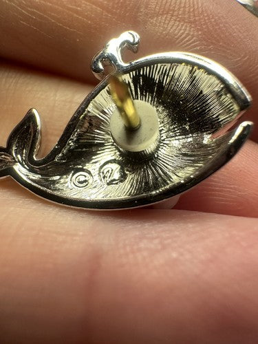 Swarovski (Signed) Silver Encrusted With Blue Crystals Whale Lapel Pin/Tie Tac