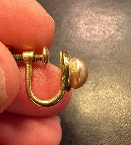 Amco 1/20 12kt Gold Filled ScrewBack Earrings Faux Pearl Art Nouveau Vintage