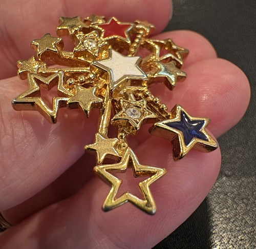 VTG Avon Patriotic Fireworks July 4th Stars Rhinestones Enamel Pin Tie Tack Flag