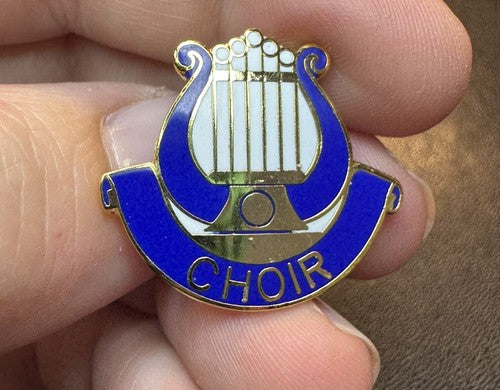 NEW CHOIR MUSIC LYRE  1" ENAMELED AWARD PIN GOLD TONE - Varsity Chorus School