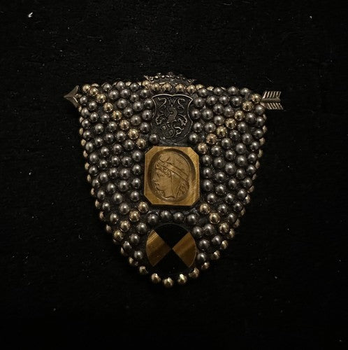 Exquisite Richard Minadeo Heraldic Shield Brooch Pin Carved Tiger Eye Cameo