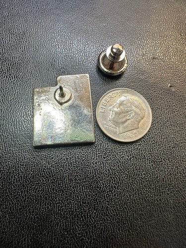 Vintage Pewter Crushed Inlaid Turquoise UTAH Pin Tie Tack