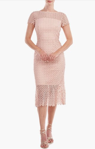 Kay Unger Soft Blush Tatum Floral Lace Midi Dress Size 2 $248 Peachy Pink