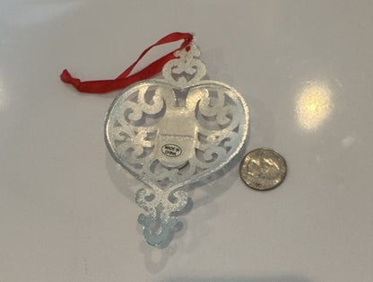 New LENOX Gemmed SPIRE Heart Ornament Silver Tone Purple Gem February Birthstone