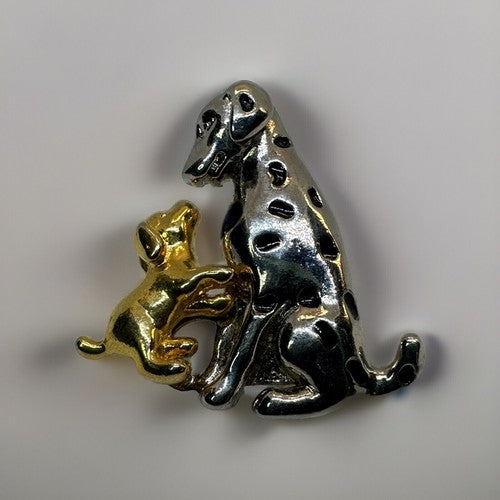 Vintage Two Tone Avon Dalmatian Dog And Pup Brooch Pin Gold Silver Tone Puppy