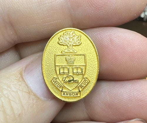 Vintage University of Toronto Enamel Crest Pin Velut Arbor Aevo