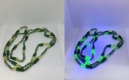 Antique Czech Uranium Vaseline Glass Faceted Bead Necklace Art Deco Flapper 50"