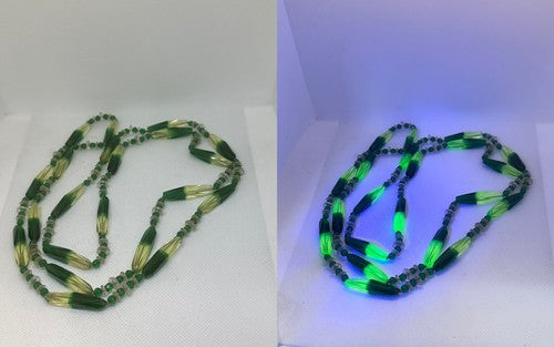 Antique Czech Uranium Vaseline Glass Faceted Bead Necklace Art Deco Flapper 50"
