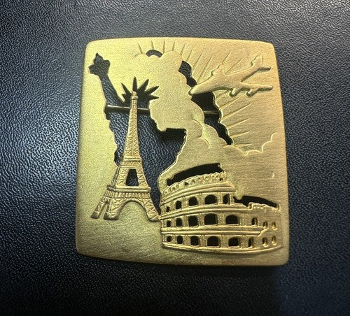 Vintage JJ Jonette Eiffel Tower Colosseum Statue of Liberty Pewter Brooch