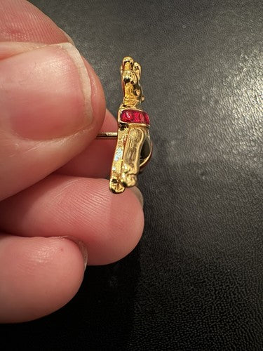 Vintage AVON Christmas Leaping Reindeer Pin -Gold Tone/Red  