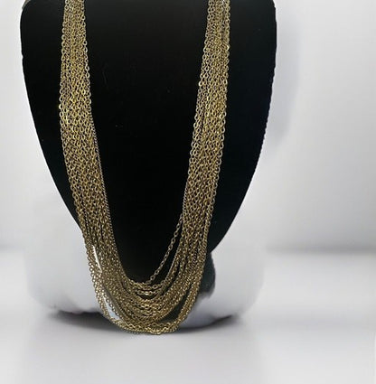 Vintage Crown Trifari 15 Strand Gold Tone Graduated Chain Necklace