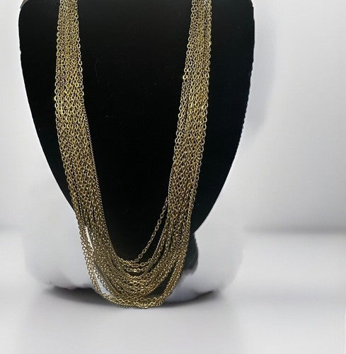 Vintage Crown Trifari 15 Strand Gold Tone Graduated Chain Necklace