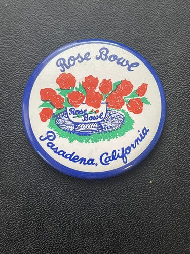 Vintage Rose Bowl Rose Pin Pinback Button - Lapel Pin Pasadena, California
