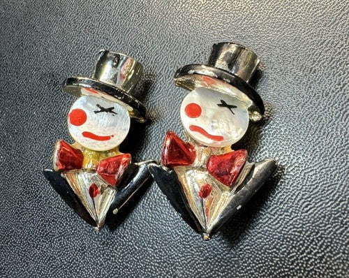 Pair of Vintage Mother of Pearl Face Clown Scatter Pins