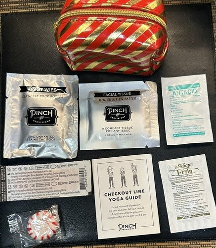 Pinch Provisions Holiday Winter Travel Kit - 8 pcs Set Striped Bag Christmas