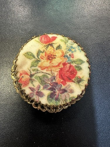 Vintage West Germany Sugar Glass, Floral Pattern. Gold Tone Filigree.