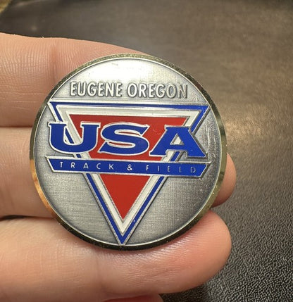 Vintage USA Track & Field Pin Triangle Eugene Oregon - Made In Switzerland