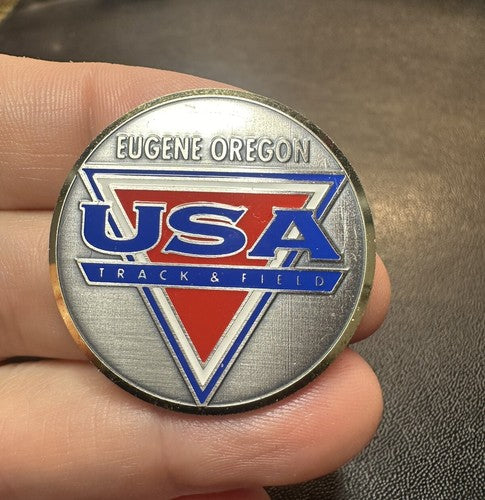 Vintage USA Track & Field Pin Triangle Eugene Oregon - Made In Switzerland
