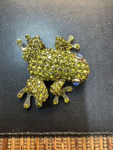 VTG Napier Gold Tone Frog Green Rhinestone Eyes Small Brooch Pin Unmarked