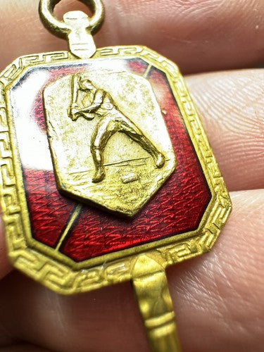Antique Gold Tone Cloisonné Baseball Key Fob Olympic Trophies Co. NY