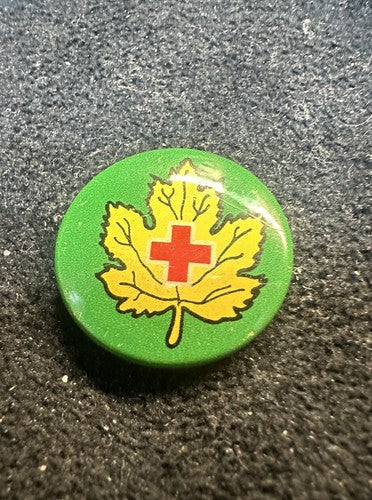 VTG WW2 Red Cross Lapel Pin Canada Green Leaf Canadian Pin back Button
